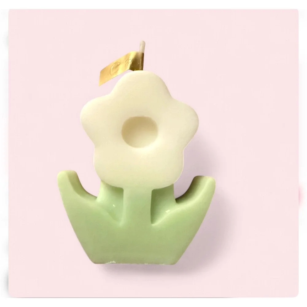 2Pc Pink Flower Soy Wax‎ Candles Tulip Shaped Handmade Pastel Home Decor 2.75in